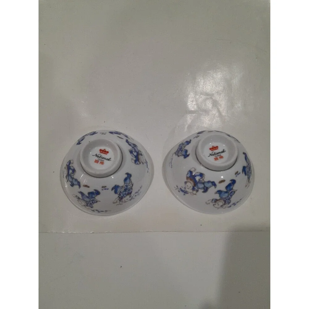 Vintage Chinese Blue and White Porcelain Rice Bowls, National China